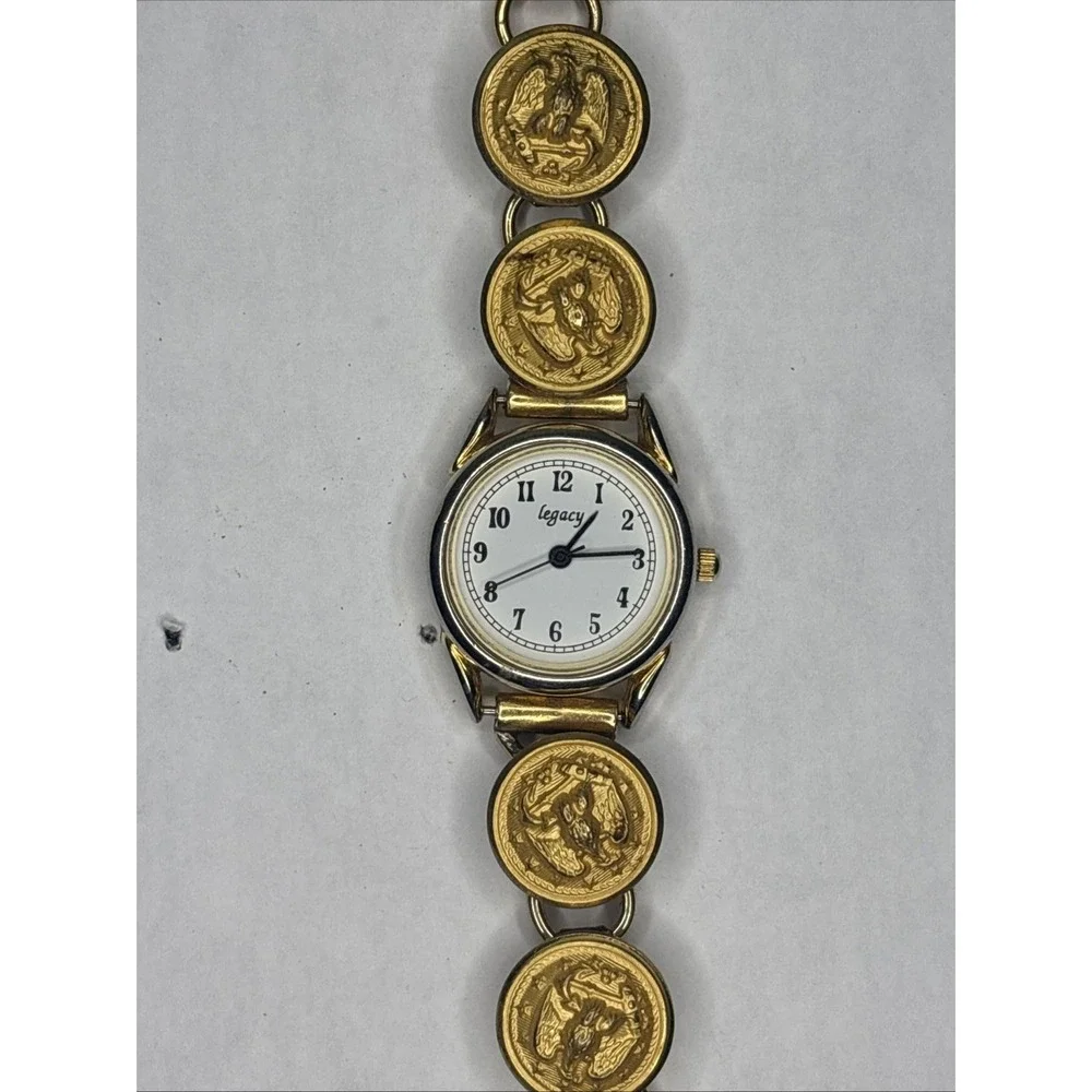Rare VTG‎ Legacy Gold Tone Watch Navy Officer CPO Button Band Needs Battery